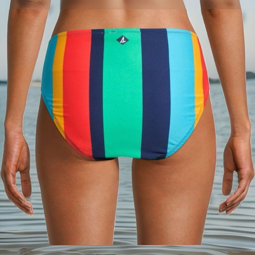 Sperry High Waist Bandeau Bikini 2 Piece XL Coastal Preppy Striped Lace Up Back - Picture 9 of 14